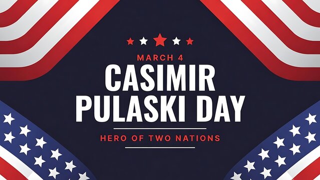 Casimir pulaski day march 4th hero of two nations usa flag stars stripes red white blue celebration illustration