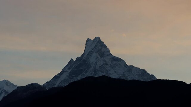 Majestic Sunrise Over Machhapuchhre Fishtail Mountain Peak in the Himalayas Viewed from Ghandruk Village Nepal
