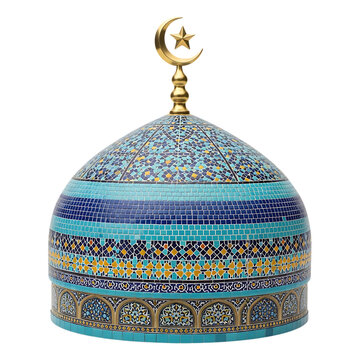 Intricate blue mosaic dome of a historic mosque in