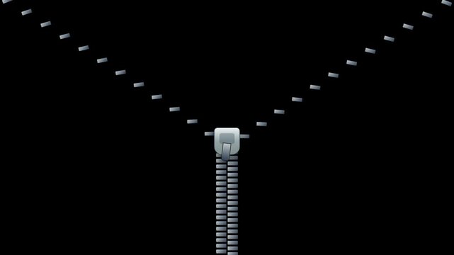 Zipper Opens and Closes on Black Background