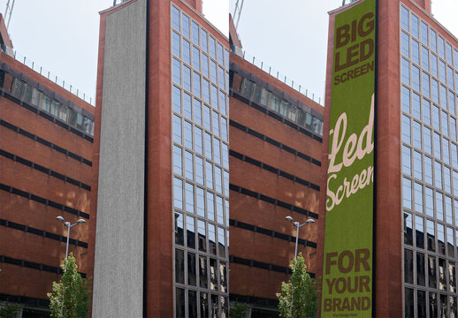 Mockup of Led big large vertical Billboard Screen on Building Exterior