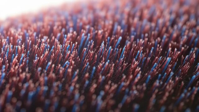 Close up of textured bristles with contrasting colors and shallow depth of field