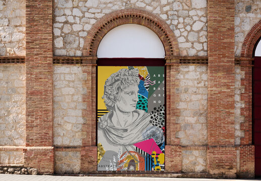 Mockup Template Showing Blank canvas for Creative Designs in historic brick building