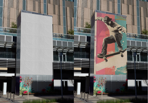 Mockup Template for L.A. wallscape on Building Wall