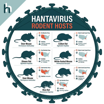 Hantavirus Rodent Hosts Infographic: Understanding the Carriers of Hantavirus Infection and Their Geographic Distribution.