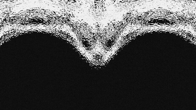 Distorted white liquid ripples clashing against a solid black base.