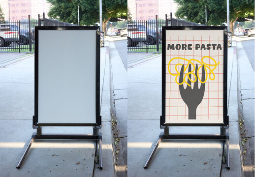 Mockup A-frame Sign Stands at a Street in Los Angeles