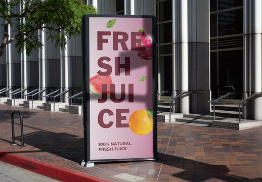 Mockup of L.A. vertical AD panel Sign on Street