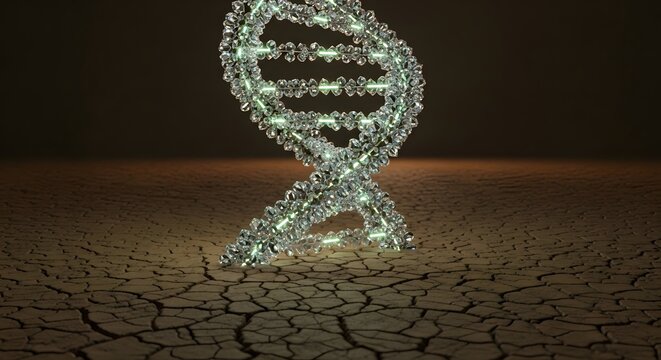 Crystal Dna Helix Glowing on Cracked Earth