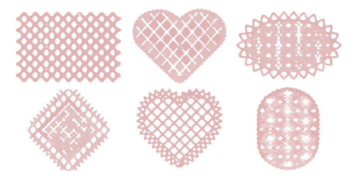 Set of six pink lace heart doilies vector illustration