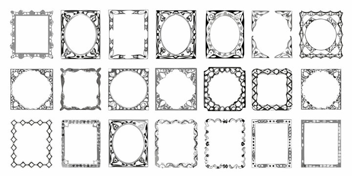 ornate square frames collection black and white vector illustration