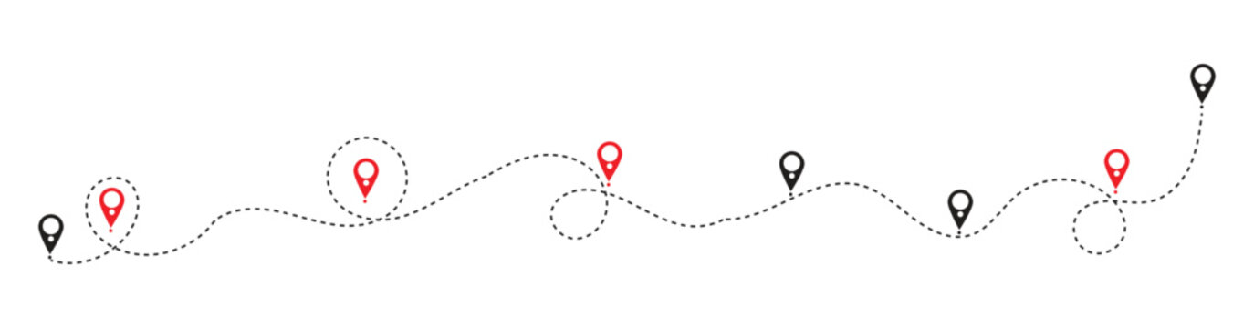 Location Pin Route Line Vector Illustration, GPS Navigation Path with Map Markers, Travel Journey Tracking Concept, Delivery Route and Destination Direction Design. Vector Illustration