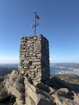 Cairn at the to of L&oslash;vstakken mountain Bergen Norway