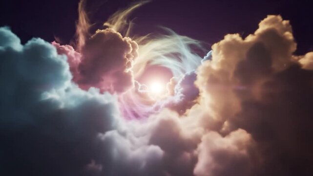 Abstract cloudscape with light source and swirling effects