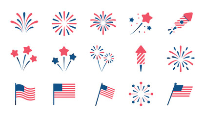 Fototapeta premium 4th of july vector icons fireworks flags and patriotic celebration graphics