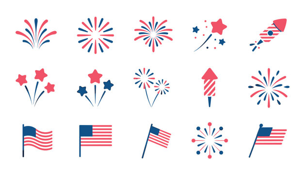 4th of july vector icons fireworks flags and patriotic celebration graphics