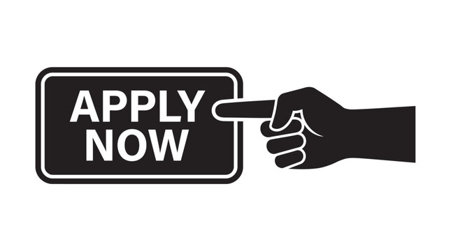 Hand pointing to apply now button black silhouette