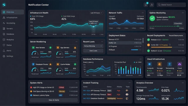 Dark SaaS Analytics Dashboard Interface with Business Intelligence and KPI Monitoring