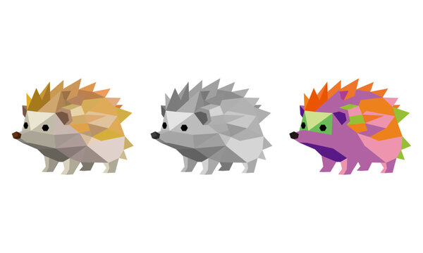 Cute **Low Poly Hedgehog** Character **Geometric Vector** Illustration Set for **Mascot Logo**