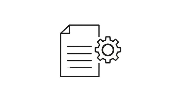 A simple black and white line drawing of a document and a gear, representing settings or configuration