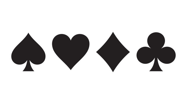 Playing card suits symbols in black silhouette
