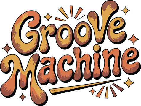 Groove machine text with retro 1970s bubble lettering