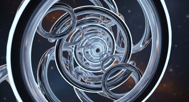 Abstract 3D Metallic Spiral Tunnel Background