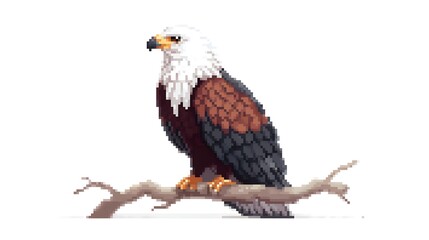 Obraz premium Pixel Art Illustration of an Eagle Perched on a Tree Branch