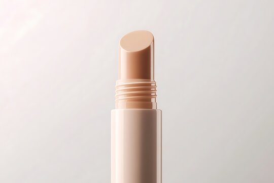 Close-up of a light-colored concealer stick against a soft, neutral background.