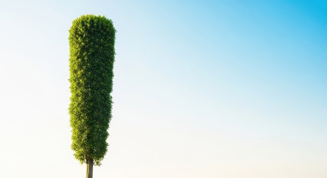 A striking example of a pillar tree, featuring extremely vertical foliage and a narrow, cylindrical canopy, reaching high into the bright, clear sky, wood, natural, majestic