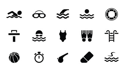 Swimming and water sports icons set black and white glyphs © MonoMark Icons