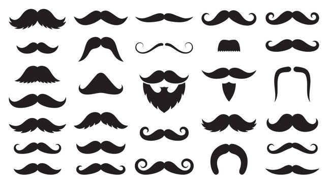Collection of various mustache shapes black silhouette