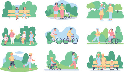 Fototapeta premium Active seniors enjoying park activities, outdoor fitness and companionship