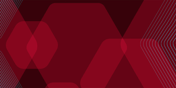 Abstract dark red background with hexagon lines. Vector illustration