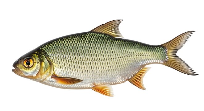 Isolated roach fish specimen on white background freshwater species