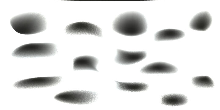 Round long and short shadow effect, isolated realistic shade from circular objects at different angles and sides. Vector soft shadowing overlay on surface, blurred black contour of shape
