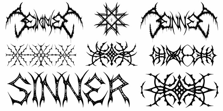 Black metal band logo designs dark fantasy style isolated on white