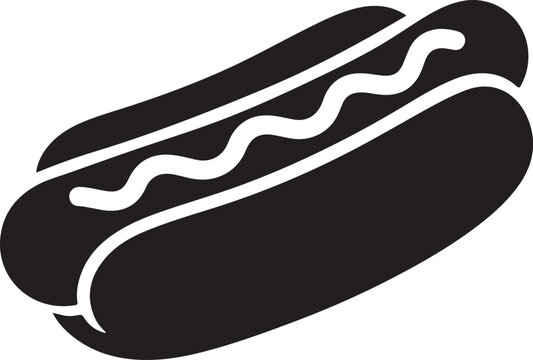 Bold silhouette hotdog icon vector isolated on white background for fast food branding design modern.