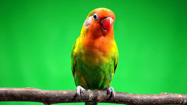 Fischer Lovebird Looking Around on Green Screen Background