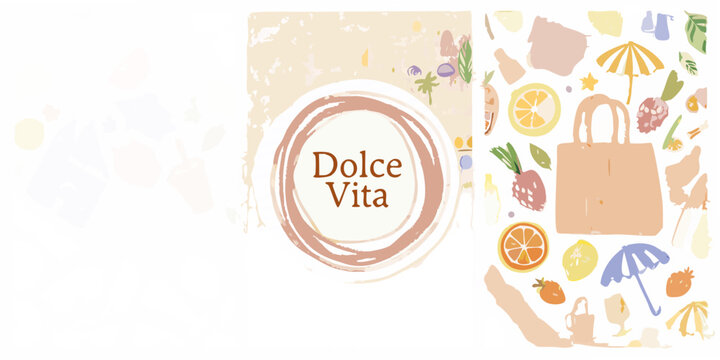 watercolor dolce vita summer pattern with citrus and beach elements