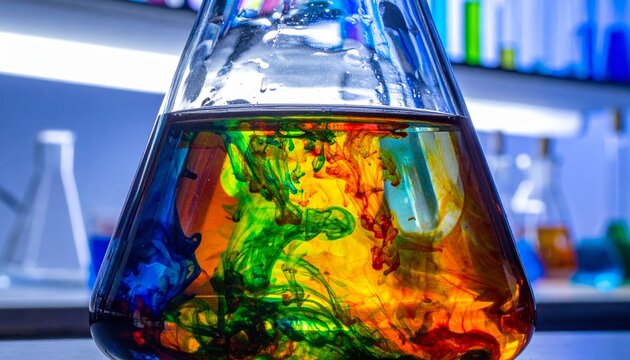 Colorful Liquid Swirling in an Erlenmeyer Flask