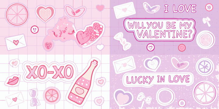 Valentine s day pattern with hearts letters and romantic elements
