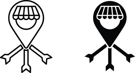Naklejka premium Store location pin icon with arrows pointing to it