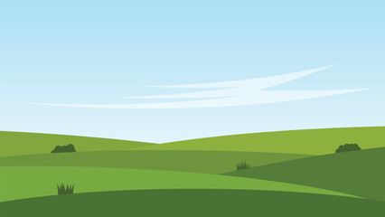 Obraz premium landscape cartoon background with blank green field and blue sky