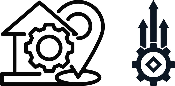 Set of icons representing home location and business growth optimization