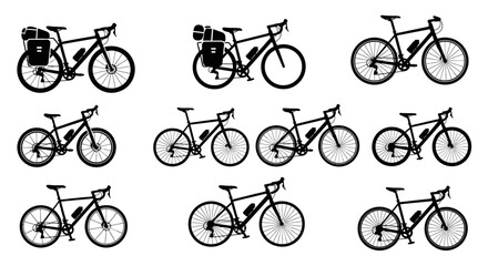 Obraz premium Bicycle Collection: Touring, Gravel, Road Bikes - Vector Silhouettes