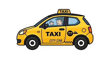 Fototapeta premium Yellow cartoon taxi cab vehicle.
