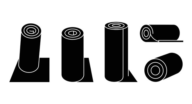 Black Rolls of Material Isolated on White Background