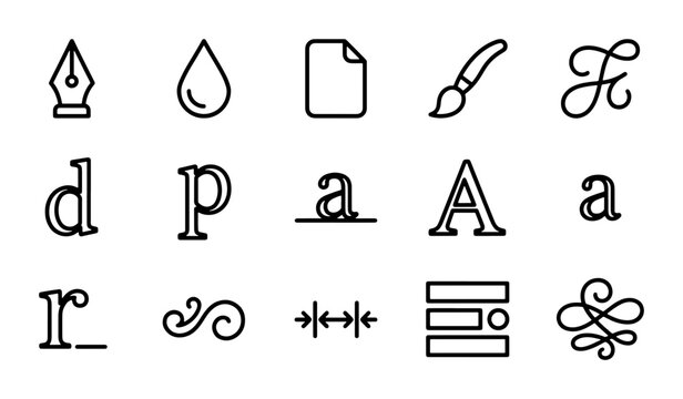 Elegant Typography Icons: Calligraphy, Letters, and Design Elements for Creative Projects