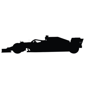 Silhouette of a racing car, side view black isolated